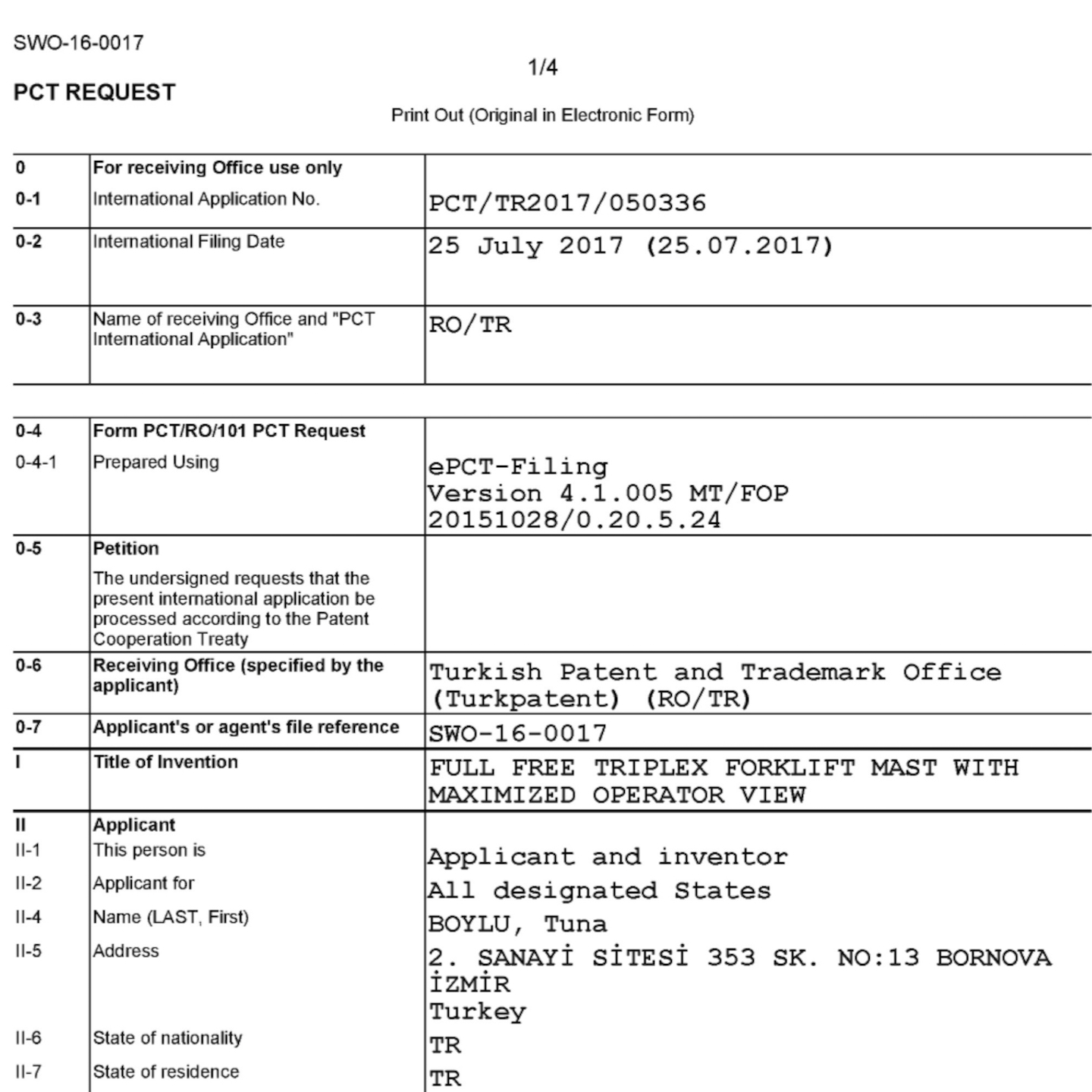 Modern Forklift Asansoru Patent Basvuru